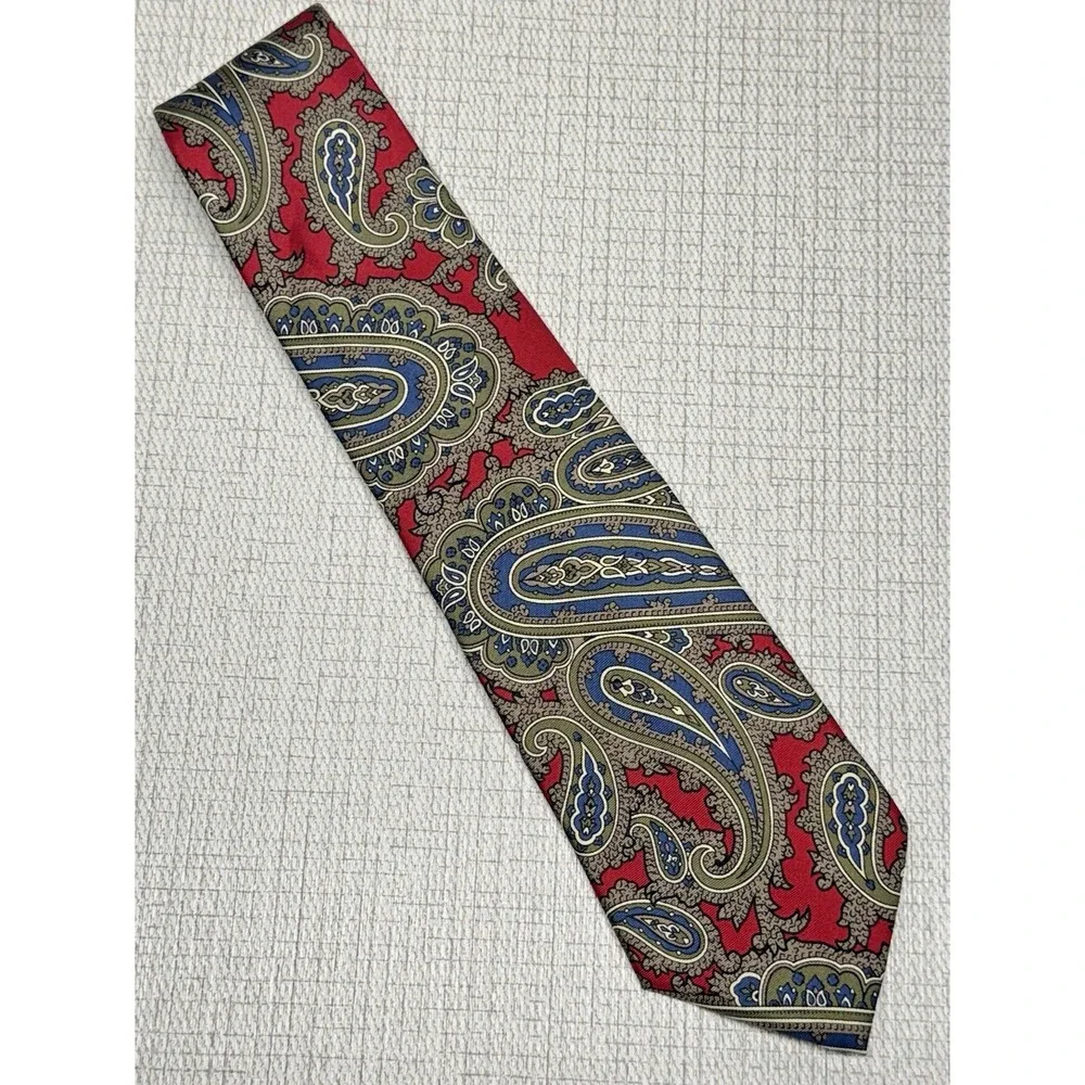 Christian Dior Monsieur Tie Mens OS Red Paisley Silk Vintage Luxury Designer Tie